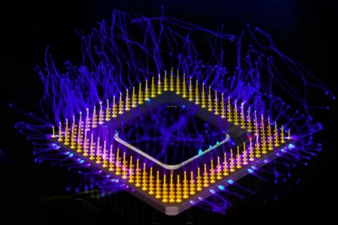 CPU, computer processor with blue lightning effect. 写真素材