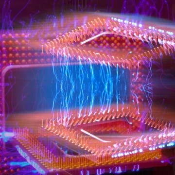 CPU, computer processor with blue lightning effect. 写真素材