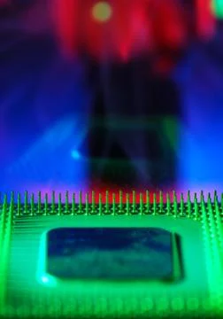 CPU, computer processor with blue lightning effect. 写真素材