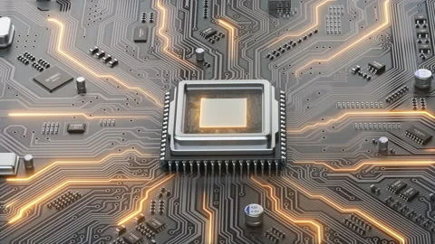 CPU computer processor on circuit board data processing and artificial Stock Footage 283222751