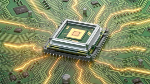 CPU computer processor on circuit board data processing Stock Footage 289397835