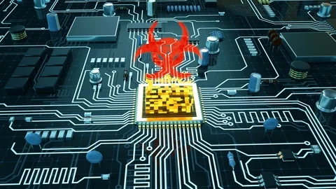 CPU, computer processor in danger, system failure, hacking attack, warning sign Stock Footage 90652223