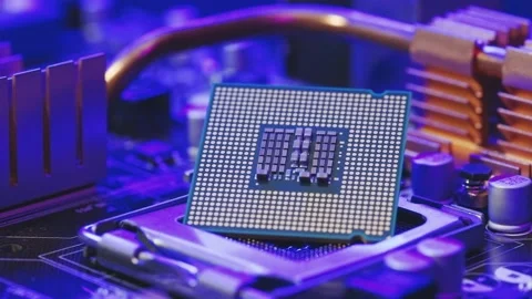 CPU computer processor shallow focus. CPU socket of the computer's motherboard Stock Footage 194643596