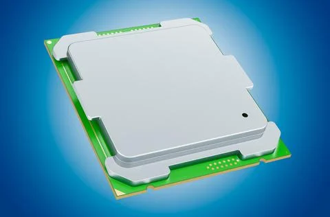 CPU computer processor unit on blue background, 3D rendering Stock Illustration