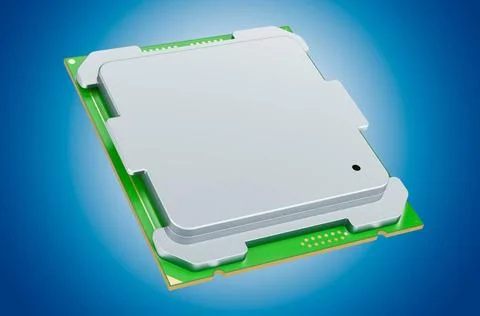 CPU computer processor unit on blue background, 3D rendering CPU computer ... 写真素材