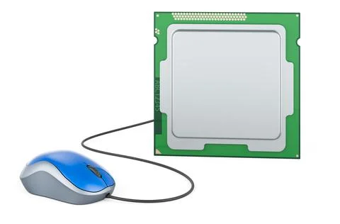 CPU, computer processor unit with computer mouse. 3D rendering Stockillustratie