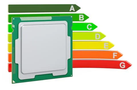 CPU computer processor unit with energy efficiency chart, 3D rendering Stock Illustration