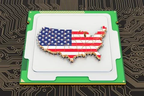 CPU computer processor unit with flag of the United States, 3D rendering イラスト素材