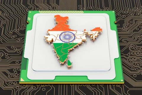 CPU computer processor unit with flag of India, 3D rendering 스톡 일러스트