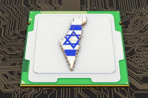 CPU computer processor unit with flag of Israel, 3D rendering 스톡 일러스트