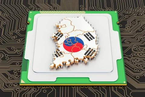 CPU computer processor unit with flag of South Korea, 3D rendering Stock Illustration