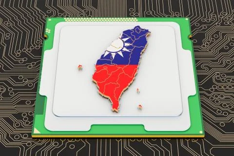 CPU computer processor unit with flag of Taiwan, 3D rendering Stock Illustration