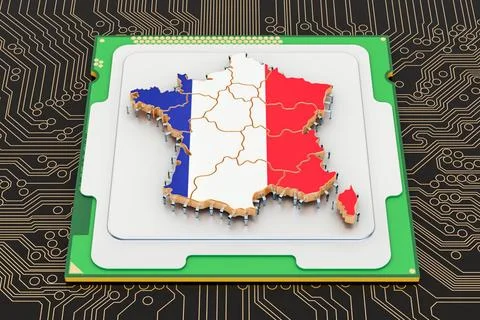 CPU computer processor unit with flag of France, 3D rendering CPU computer... 写真素材
