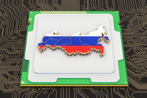 CPU computer processor unit with flag of Russia, 3D rendering CPU computer... 写真素材