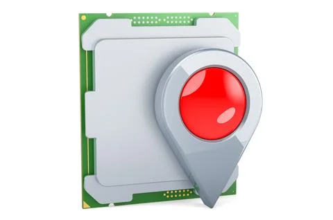 CPU computer processor unit with map pointer. 3D rendering Stock Illustration