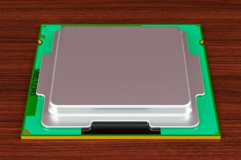 CPU computer processor unit on the wooden table. 3D rendering イラスト素材