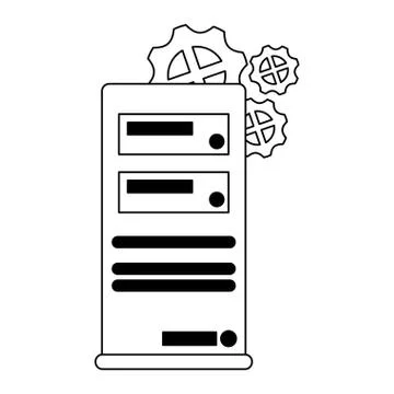 Cpu computer tower technology black and white Stock Illustration