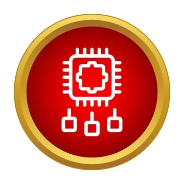 Cpu computing processing icon on red button Stock Illustration