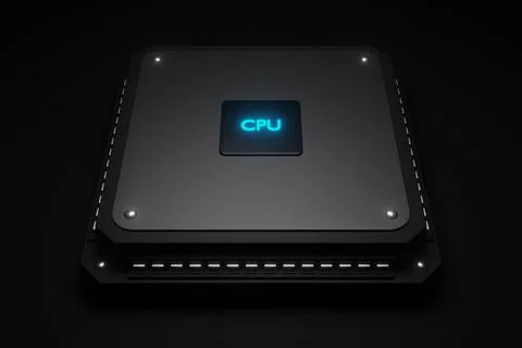 CPU. Control unit.The main computer.Concept.Close-up.3D rendering. 스톡 일러스트