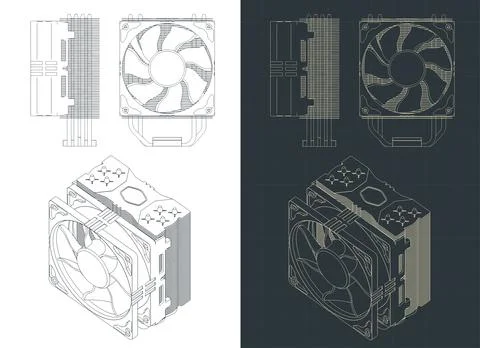 CPU Cooler blueprints Stock Illustration