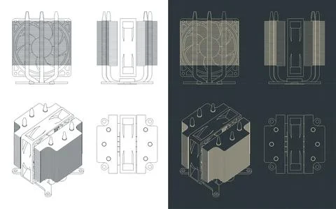 CPU cooler blueprints Stock Illustration