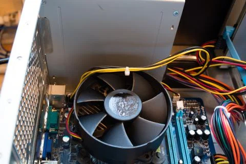 CPU cooler on the computer's motherboard. Stock Photos