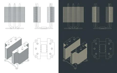 CPU cooler heatsink blueprints 스톡 일러스트