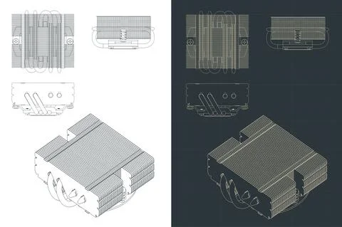 CPU cooler heatsink drawings Illustrazione stock