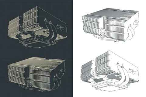 CPU cooler heatsink illustrations 스톡 일러스트