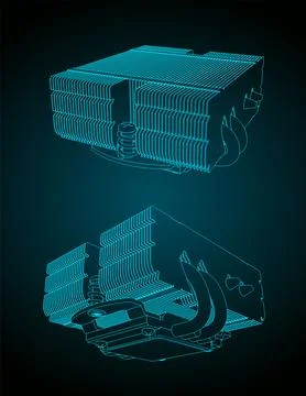 CPU cooler heatsink illustrations Illustrazione stock