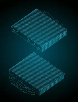 CPU cooler heatsink isometric blueprints 스톡 일러스트