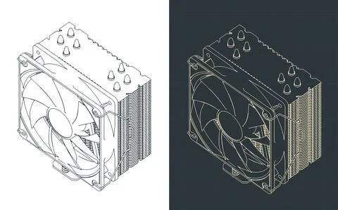 CPU Cooler isometric blueprint 스톡 일러스트