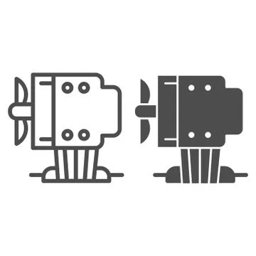 CPU cooling tower line and solid icon. Computer air cooler, fan or ventilator Illustrazione stock