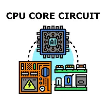 Cpu core circuit developing artificial intelligence technology Ilustração Stock