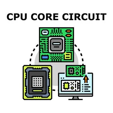 Cpu core circuit processing digital information system Illustrazione stock