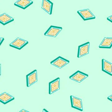 Cpu cryptocurrency mining isometric icon seamless pattern Stock Illustration