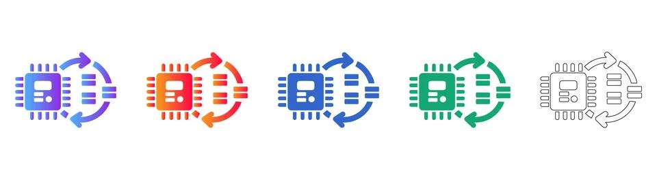 CPU Data Synchronization Icons Stock Illustration