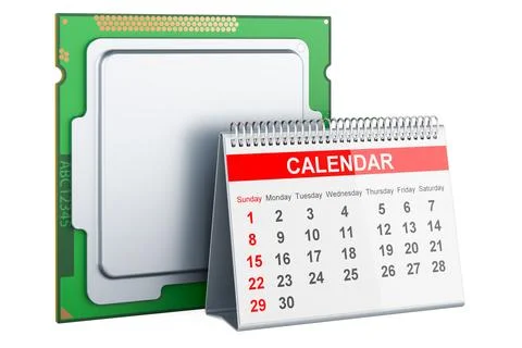 CPU with desk calendar, 3D rendering Stock Illustration