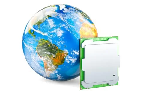 CPU with Earth Globe, 3D rendering Stock Illustration