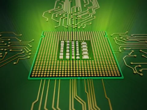 CPU emits green light rays 스톡 일러스트