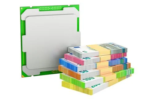CPU with euro packs. 3D rendering Stock Illustration