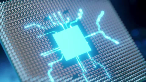 Cpu float up spin Release power circuit pattern Stock Footage 256157780