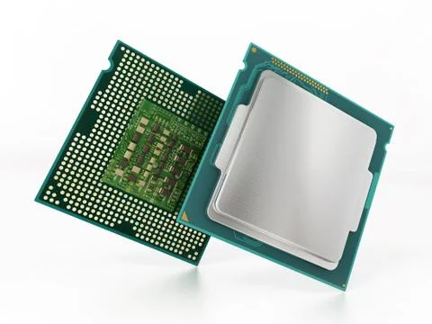 CPU front and backside isolated on white background. 3D illustration Stock Illustration