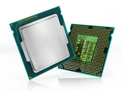 CPU front and backside isolated on white background. 3D illustration Stock Illustration