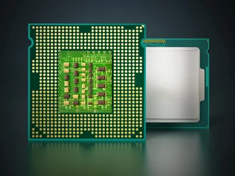 CPU front and backside isolated on black background. 3D illustration Stock Illustration