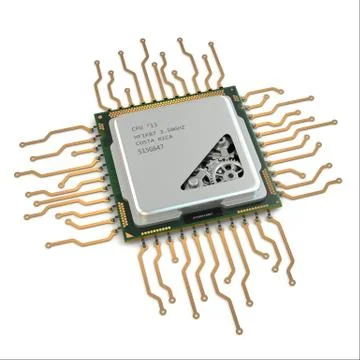 Cpu. gears inside processor on white isolated background. イラスト素材