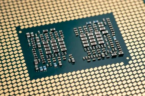 Cpu gold pins microchip processor computer component technology. Macro photog 写真素材