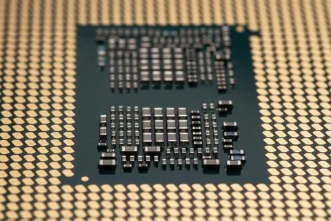 Cpu gold pins microchip processor computer component technology. Macro photog 写真素材