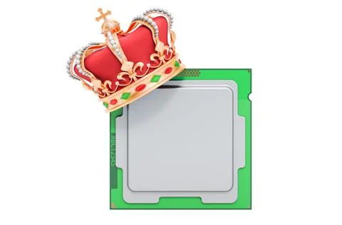 CPU with golden crown, 3D rendering Stock Illustration