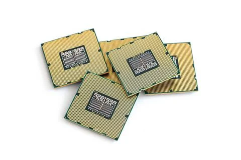 Cpu golden side main chip for computer operation close-up Stock-Fotos